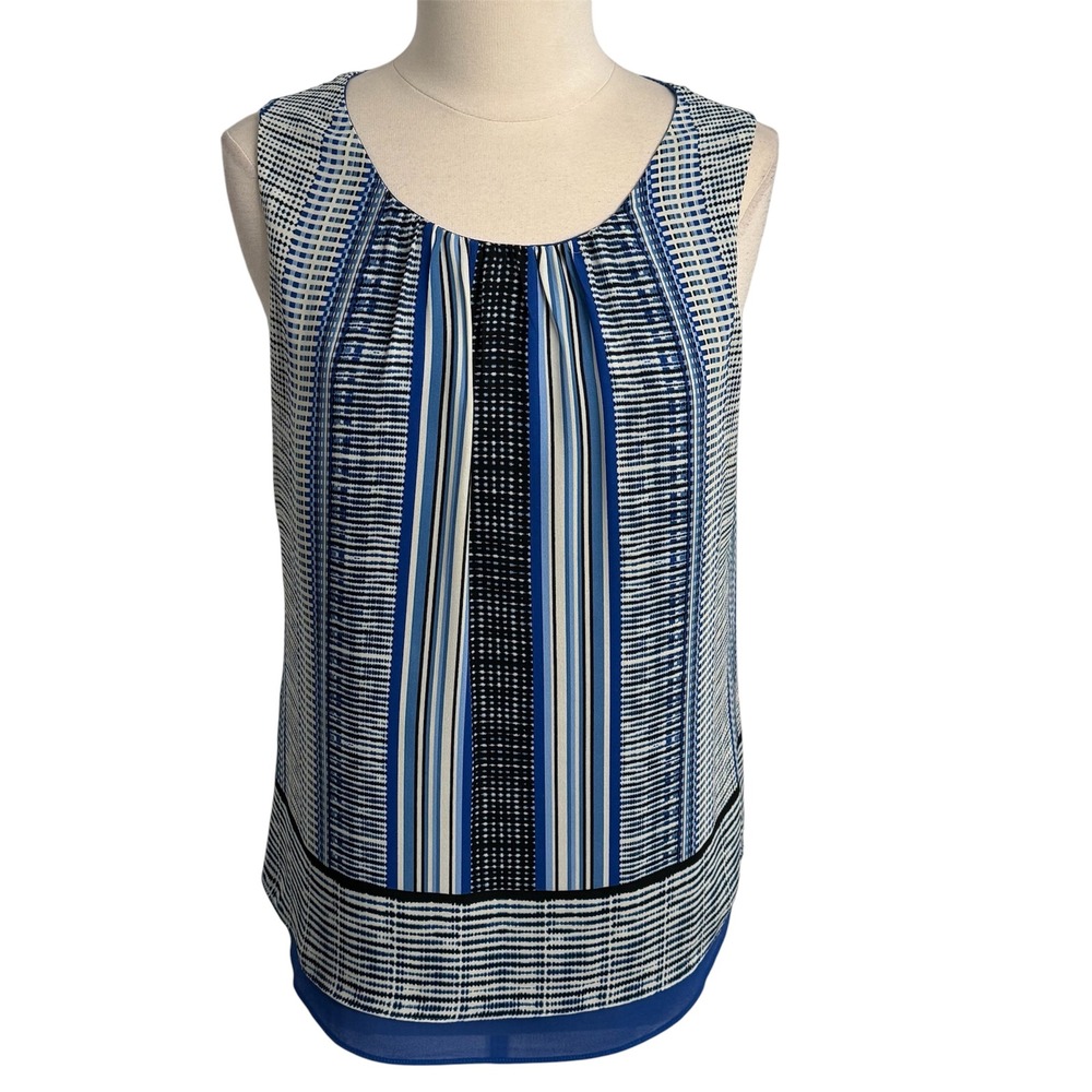 Rose + Olive Sleeveless Bold Geometric Stripe Pattern Print Blouse‎